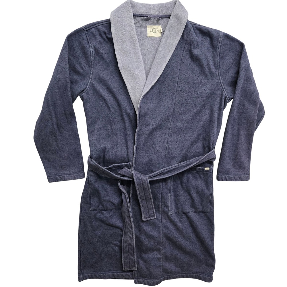 UGG Robinson Men's Fleece Robe M/L Blue Shawl Collar Lounge Wear Double Knit